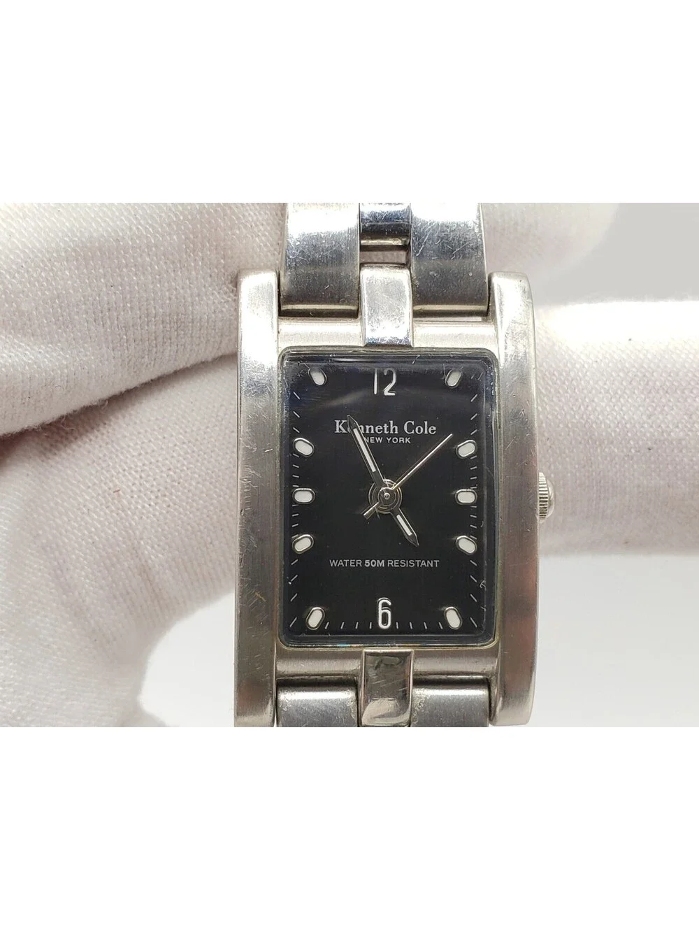 Kenneth Cole Watch Women 20mm Black Rectangle Dial Silver Tone New Battery